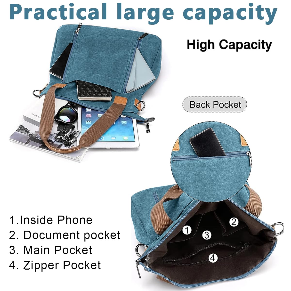 PALAY Handbags for Women Canvas Tote Bag Large Capacity Hobo Bags for Women Girls with Detachable Shoulder Strap PALAY Handbags for Women Canvas Tote Bag Large Capacity Hobo Bags for Women Girls with Detachable Shoulder Strap